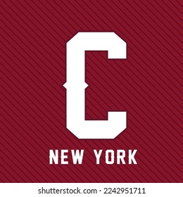 C Letter, new york logo, red  background, varsity