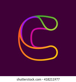 C letter one line neon colorful logo. Font style, vector design template elements for your application or corporate identity.