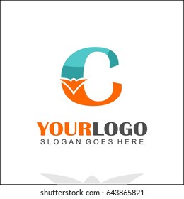 C letter orange bird design logo in blue color. Branding identity for Finance, Accountancy, Law, Hotel, Tech, Bank