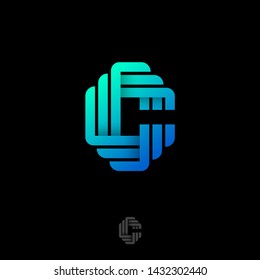 C letter. Origami logo. Gradient C Monogram from Ribbons or Paper Strips, Isolated on a Dark Background. Web, UI Icon.