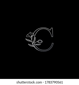 C Letra contorno Monograma Naturaleza Belleza Flor Vector de logotipo inicial con concepto ornamentado Flower Leaf clipart diseño de color plata.