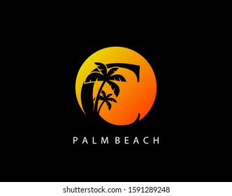 C Letter Palm Tree Sun Set Stock Vector (Royalty Free) 1591289248 ...