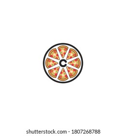 c letter pizza slice logo.Pizza cafe logo, pizza icon, emblem for fast food restaurant. Simple flat style c pizza logo on white background, white isolated background.