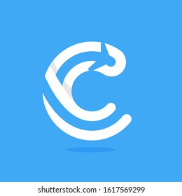 C letter with plane and airline inside. Vector typeface for flight labels, travel headlines, delivery posters, aviation cards etc.