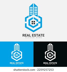 C letter real estate logo design on colorful background 