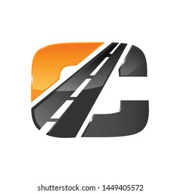 C Letter Road Construction Creative Symbol Layout. Paving Logo Design Concept. Asphalt Repair Company Sign Idea