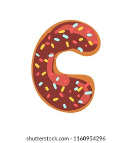 C letter in the shape of sweet glazed cookie, bakery edible font of English alphabet vector Illustration on a white background
