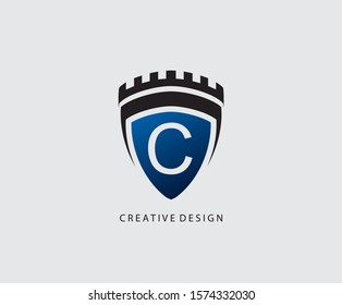 C Letter Shield Logo Icon Design.