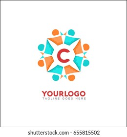 C letter social relationship logo and icon. 