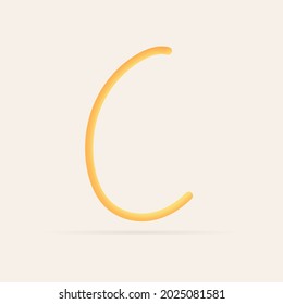 C letter spaghetti design. Vector hand draw realistic food font. Isolated Italian pasta for tasty poster, restaurant identity, gourmet element and more