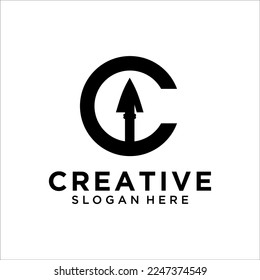 C Letter With spear Logo Design Template