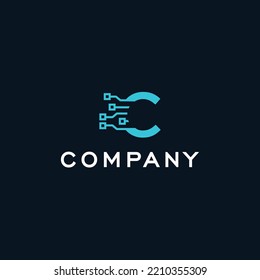 C Letra diseño del logotipo del punto tecnológico para símbolos de tecnología, internet, sistemas, inteligencia artificial y computadoras