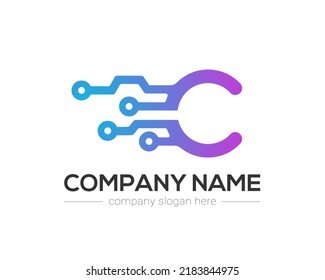 C Letter Tech Logo Design Vector Template.
C Letter Icon Design with Digital Circuit Connection Symbol.
Motion Speed Line Letter C Logo Element.