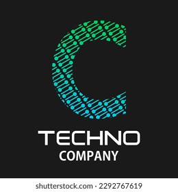 c letter techno template illustration.there are dot with line