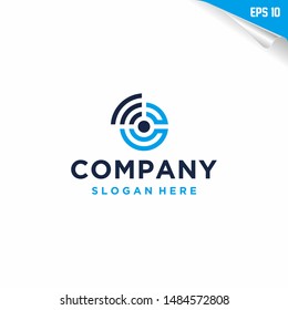 C letter with technology style modern design template isolated on blue color
