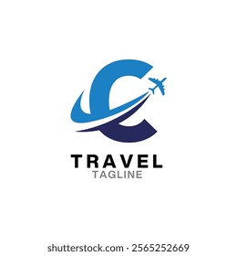 C letter Travel Logo Icon, Summer travel logo icon template, Travel agency logo template.