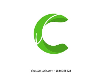 C letter uppercase and leaf logo design template