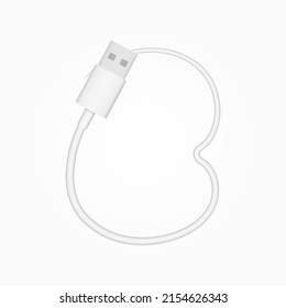 C-Brief USB Kabel realistisch Vektorstil. Isolierte Schriftart für Logo, Anwendung, kreatives Technologiedesign und mehr