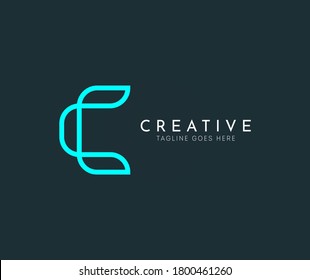 C letter vector blue line logo design template. Creative minimalism logotype icon symbol. Gaming, e-sports, or corporate logo.