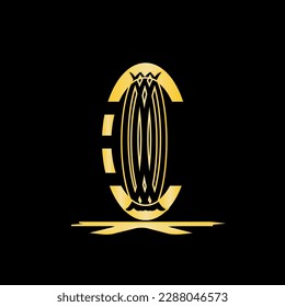C letter vector icon with golden outline