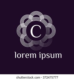 C letter vector logo with circles calligraphic borders (icon, sign, symbol, monogram)