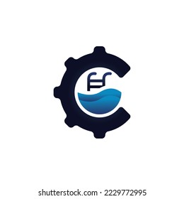 C letter vector logo with gear and swimming pool, this logo is suitable for pool maintenance and water sports business.