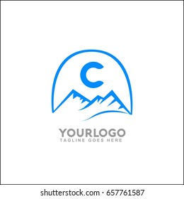 C letter vector mountains emblem identity. Outdoor activity symbol. Adventure or sport logo badge. Vector illustration