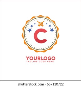 C letter vector vintage label. Template for banner, café,restaurant,  insignia, business brand design.