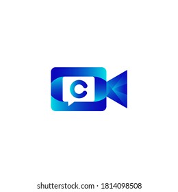 c letter Video chat icon.Video camera icon.c Video Chat logo designs concept vector, Video Talk logo symbol