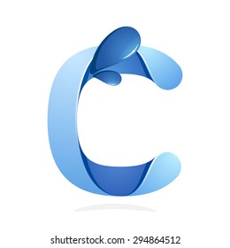 C letter with water waves and blue drops. Vector design template elements for your ecology application or company branding