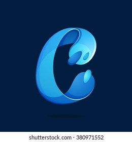 C letter with water waves and drops. Font style, vector design template elements for your ecology application or corporate identity.