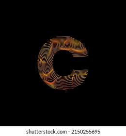 C letter wavy line. C letter with motion wave. Alphabet logo with colorful twisted lines. Creative vector illustration with zebra, sea, print and wavy pattern lines.