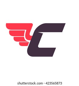 C letter with wing logo design template. Vector sport style typeface for sportswear, sports club, app icon, corporate identity, labels or posters.