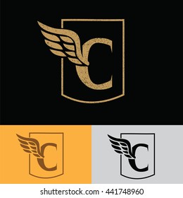 C letter with wing logo design template elegant ,luxury concept.