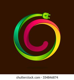 C letter with wire plug icon. Vector design template elements for your application or corporate identity.