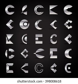 C Letters Icons Set-Isolated On Black Background-Vector Illustration,Graphic Design.For Web,Websites,App,Print,Presentation Templates,Mobile Applications And Promotional Materials.Different Lettering 