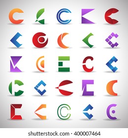 C Letters Icons Set-Isolated On Gray Background-Vector Illustration,Graphic Design.Different Lettering 