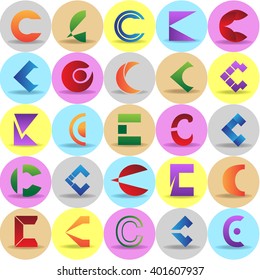 C Letters Icons Set-Isolated On Circle Background-Vector Illustration,Graphic Design.Different Lettering 