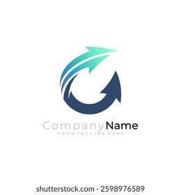 C logo and arrow design, blue color, business logo template
