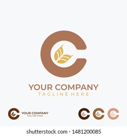 C logo Bakery wheat line art monogram. Letter C on a white background. Letter C vector logo. Business sign, identity, label, badge. vector eps10 editable