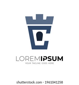 C logo and castle design template, simple logo building