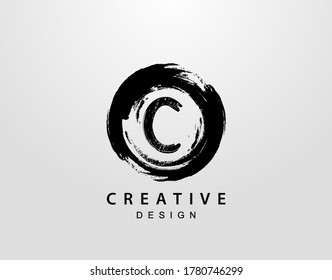 C Logo With Circle Splatter Element. VintageCircle Wave logo design template.