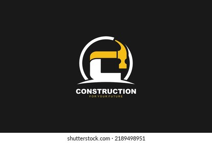 C logo construction vector for woodworking company. initial letter hammer template vector illustration for your brand.