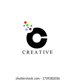 C logo with creative text and colorful circle