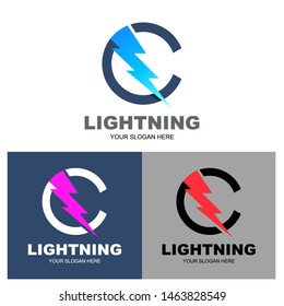 C logo design, Arrow and thunder in letter c shape logo