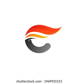 C logo design and fire icon simple template