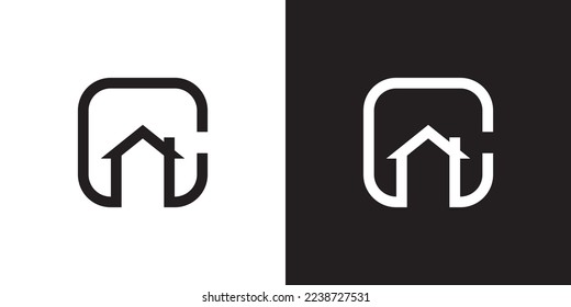 C logo design is intended for construction, building, real estate, home, and property. An awesome trendy and minimal C home logo design template with White and Black colors.