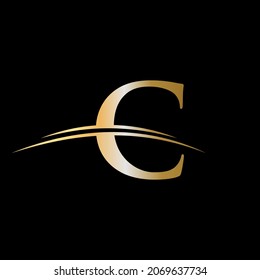 Plantilla de lujo de diseño de logotipo C. Letra inicial C logotipo nombre de la empresa diseño de swoosh oro coloreado. Diseño de logotipo C moderno para la identidad empresarial y de la empresa