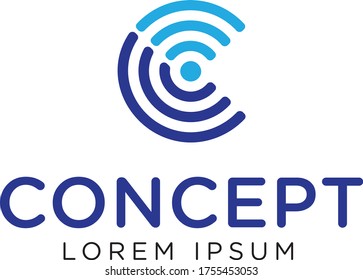 C logo design signal internet wifi technology business