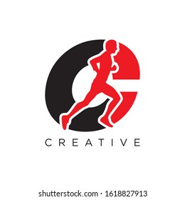 C logo design vector,human series is running away